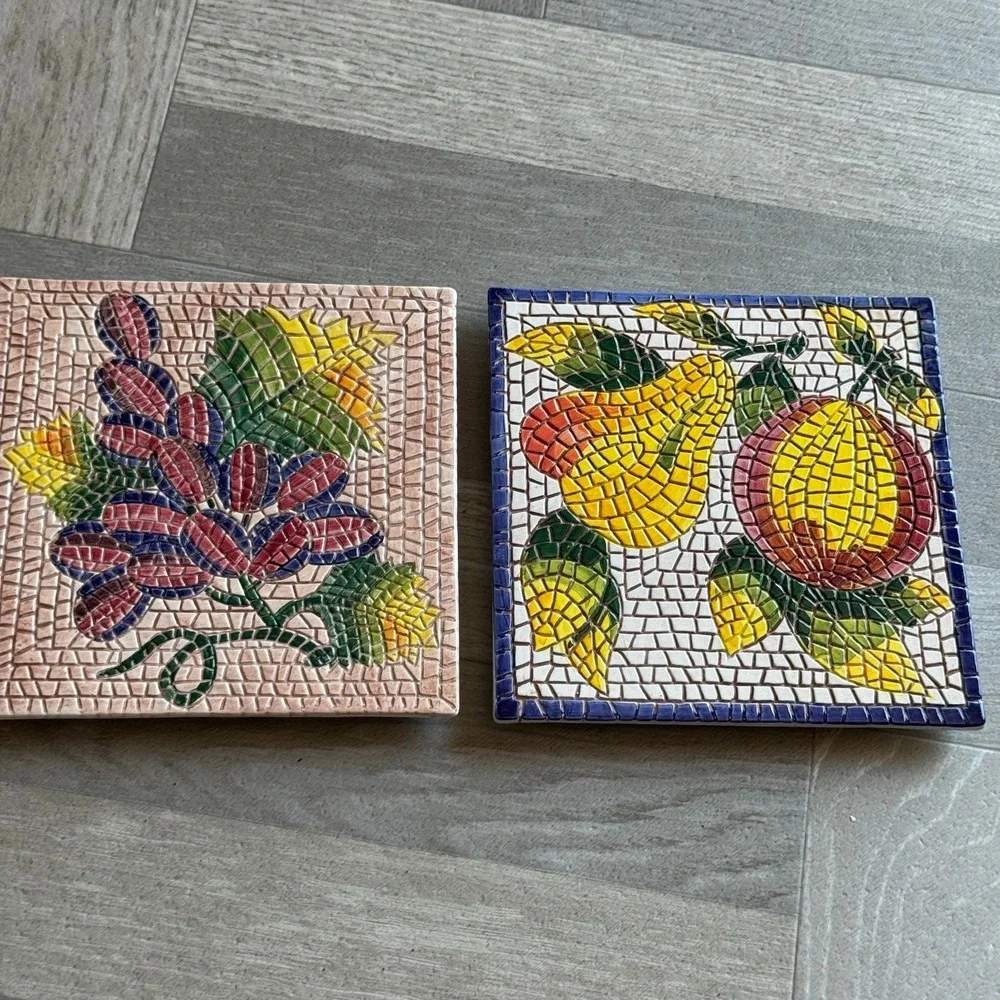 Ceramic Tile Art Coasters,‎ Mosaic Look Fruit Grapes Home Decor Cookware Italy